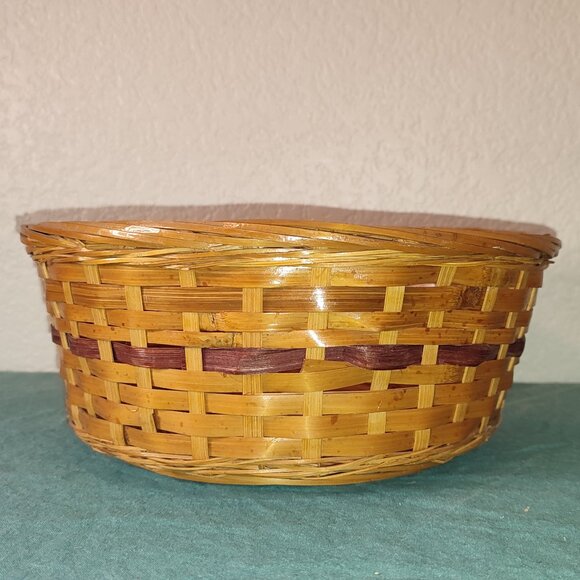 Vintage Two Tone Basket Round Circular Woven Old Quality Kitchen Office Accents - Picture 2 of 9